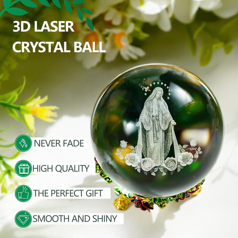 ZEERSHEE 3D Our Lady of Guadalupe Crystal Ball with Rose Stand Laser Etched Virgin Mary Statue Christian Catholic Religious Easter Gifts - Image 3